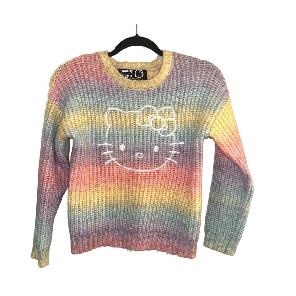 Forever 21 X Hello Kitty Rainbow Crew Neck Easter Hipster Sweater Size 10/12